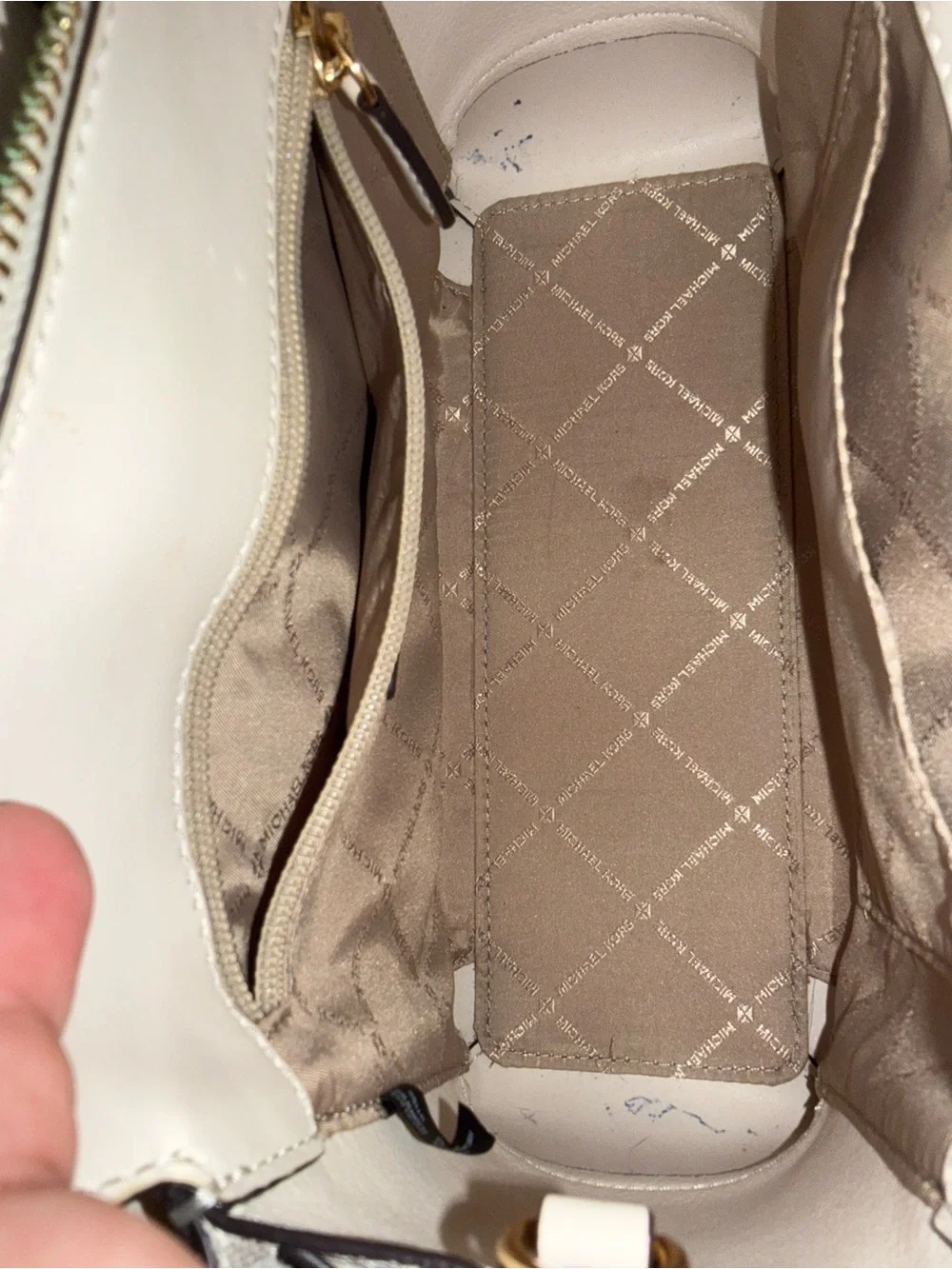 Michael Kors White Logo-Print Satchel with Gold MK Accent